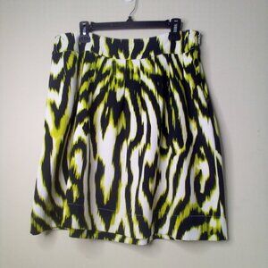 Worthington Skirt 12 A-Line Knee Length Side Zip Pattern Whiite Black Green